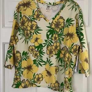 Floral V-Neck Top - Yellow and Green